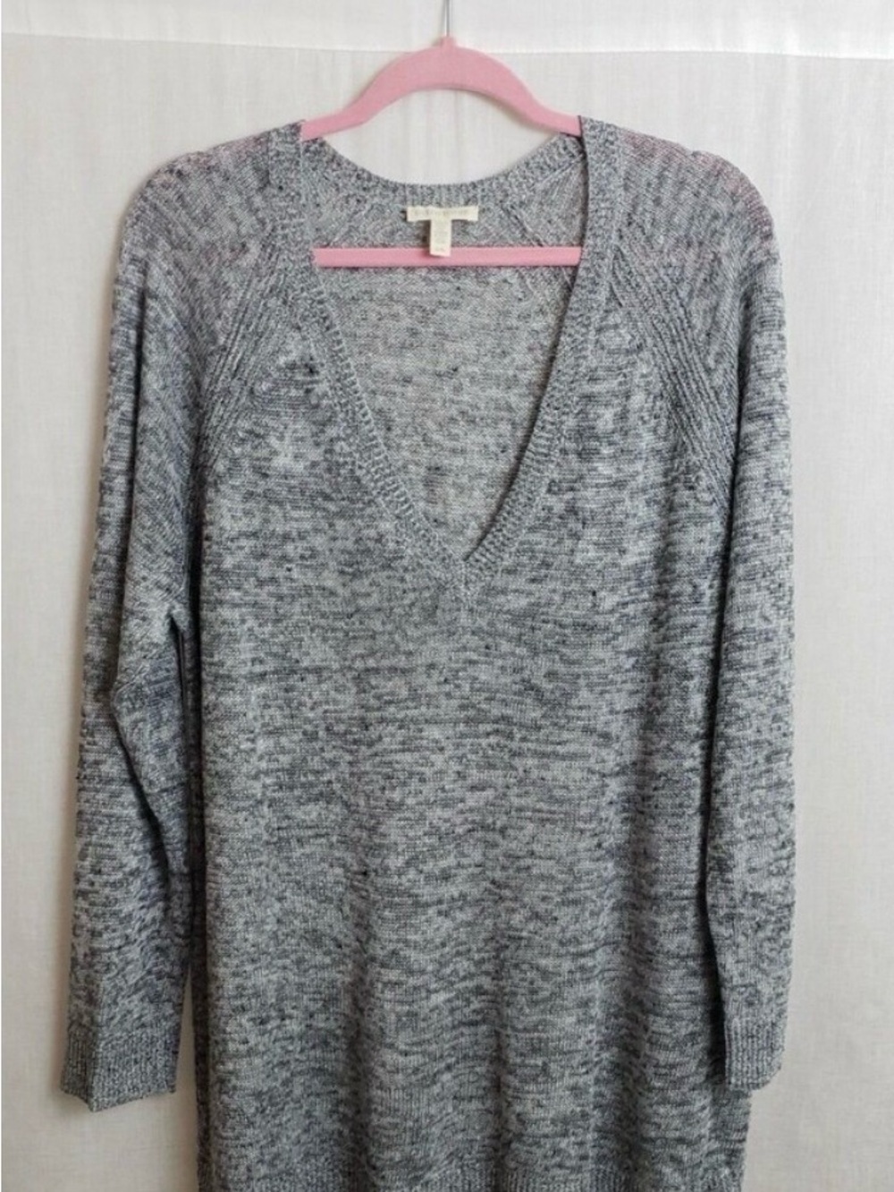 Eileen Fisher Sweater Large Pullover Slub Gray 100% Linen V Neck Classic Work